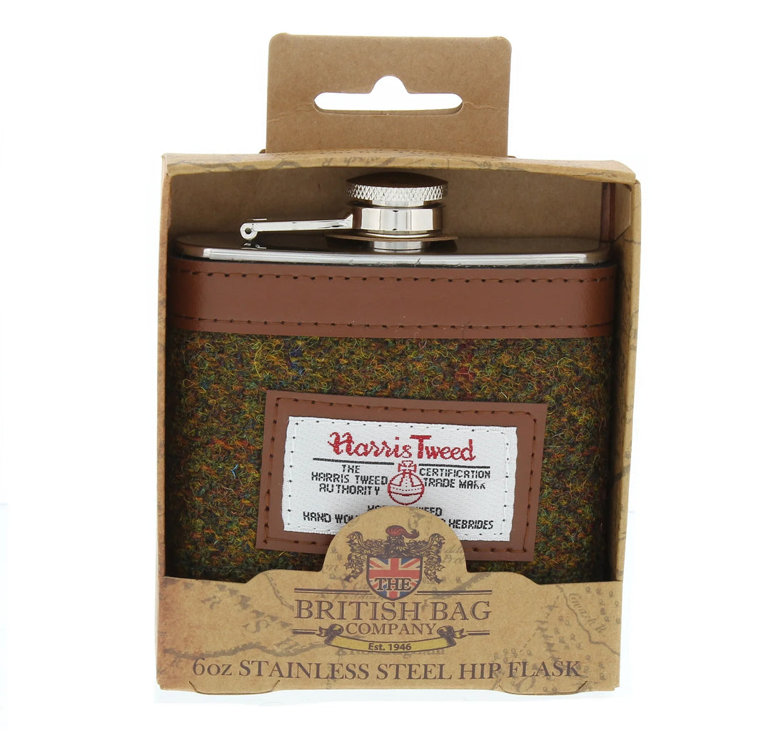 Harris Tweed Hip Flask Green & Red