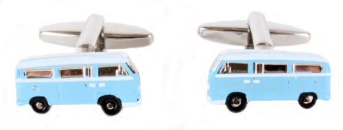 Blue Campervan Rhodium Plated Cufflinks