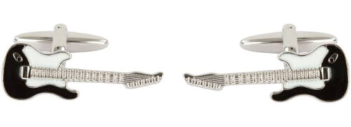 Black & White Electric Guitar Rhodium Plated Cufflinks