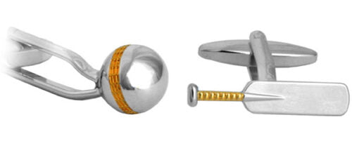 Cricket Bat & Ball Gold and Rhodium plate Cufflinks