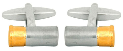 Gun Cartridge 2-Tone Rhodium and Gold Plated Cufflinks