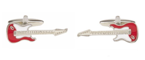 Red & White Electric Guitar Rhodium Plated Cufflinks