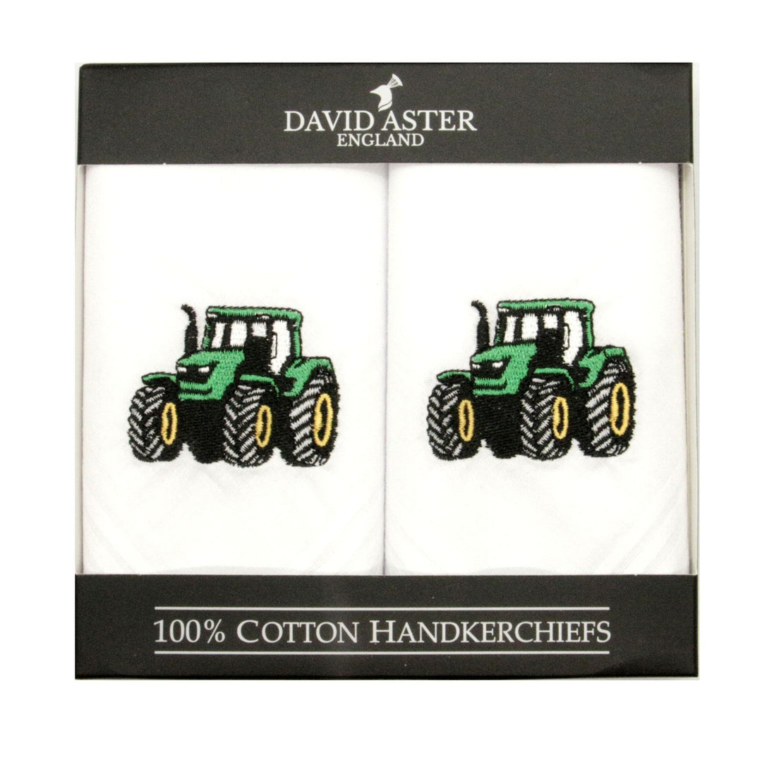 Green Tractor Embroidered Handkerchiefs Two Pack