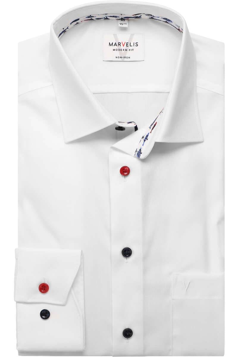 Marvelis Modern Fit White Blue & Buttons