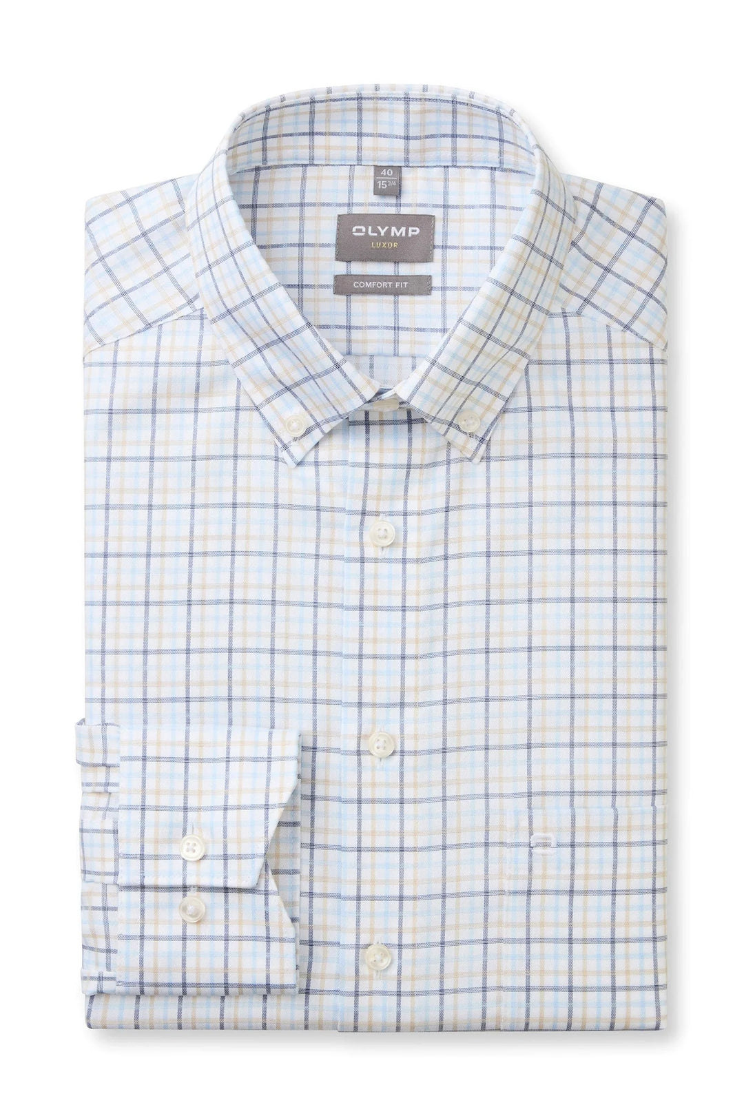 Olymp Luxor Modern Fit Blue & mustard check