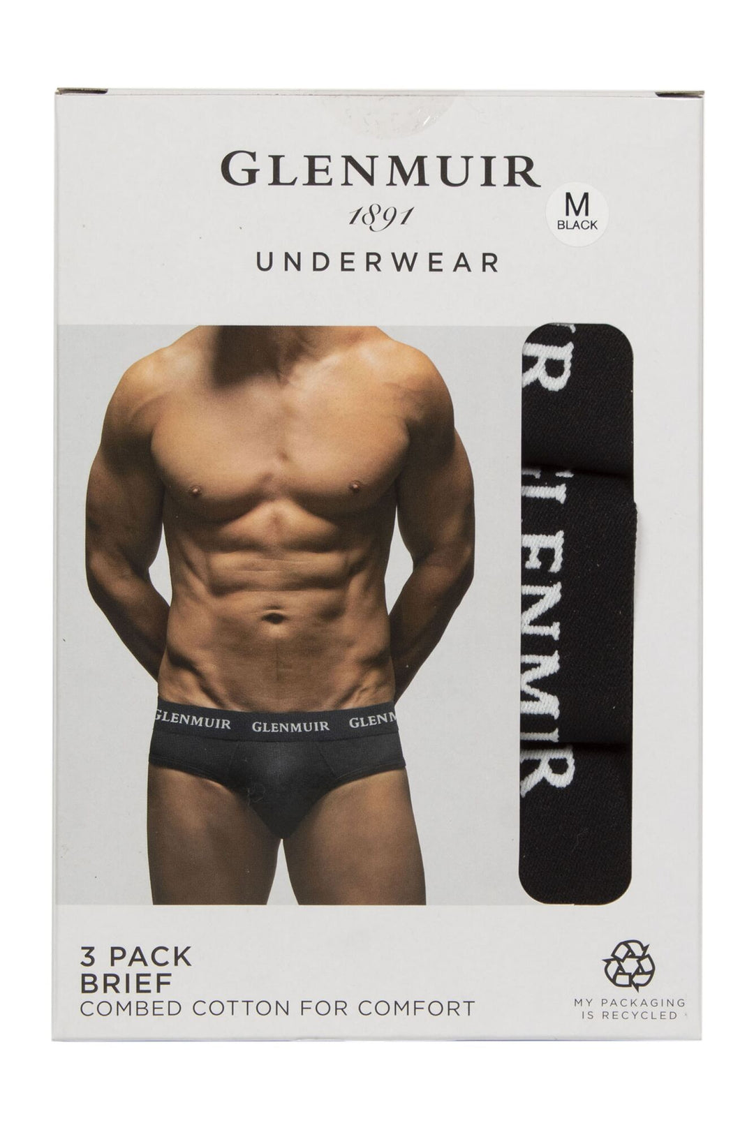 Glenmuir Y-Fronts black Brief Underwear- Pack of three