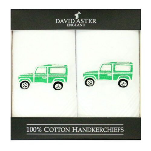 Green Land Vehicle Embroidered Handkerchiefs Two Pack