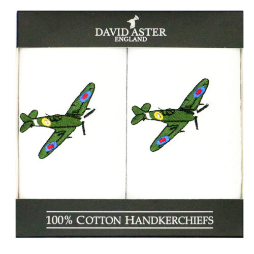 Spitfire Embroidered White Cotton Handkerchief- Two Pack