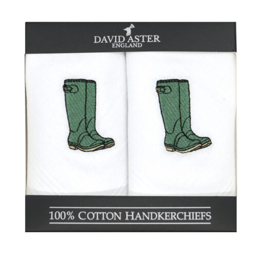 Green Welly Boot Embroidered Handkerchiefs Two Pack