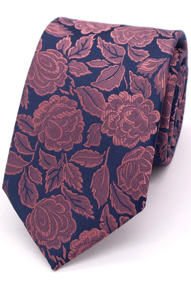 Bold Floral Tie Dusky Rose on Navy