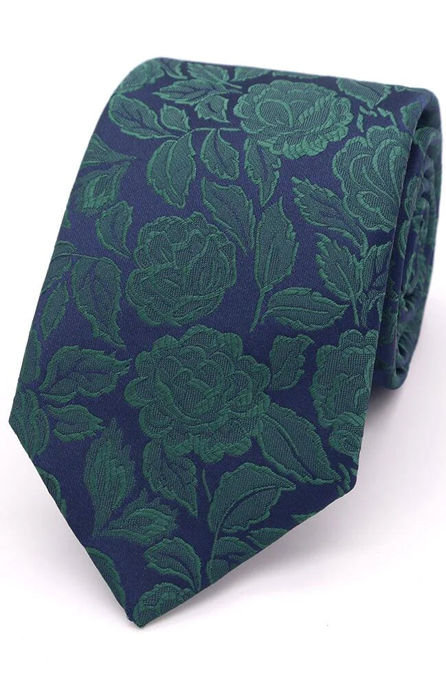 Rose Tie- Green on Navy