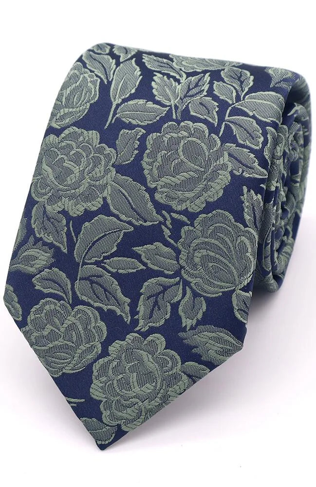 Bold Floral Tie Sage on Navy