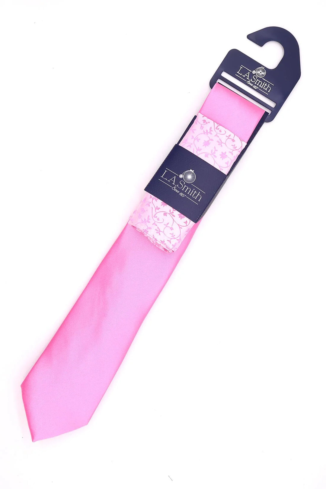 Plain Pink Tie with Paisley Pink Pocket Square