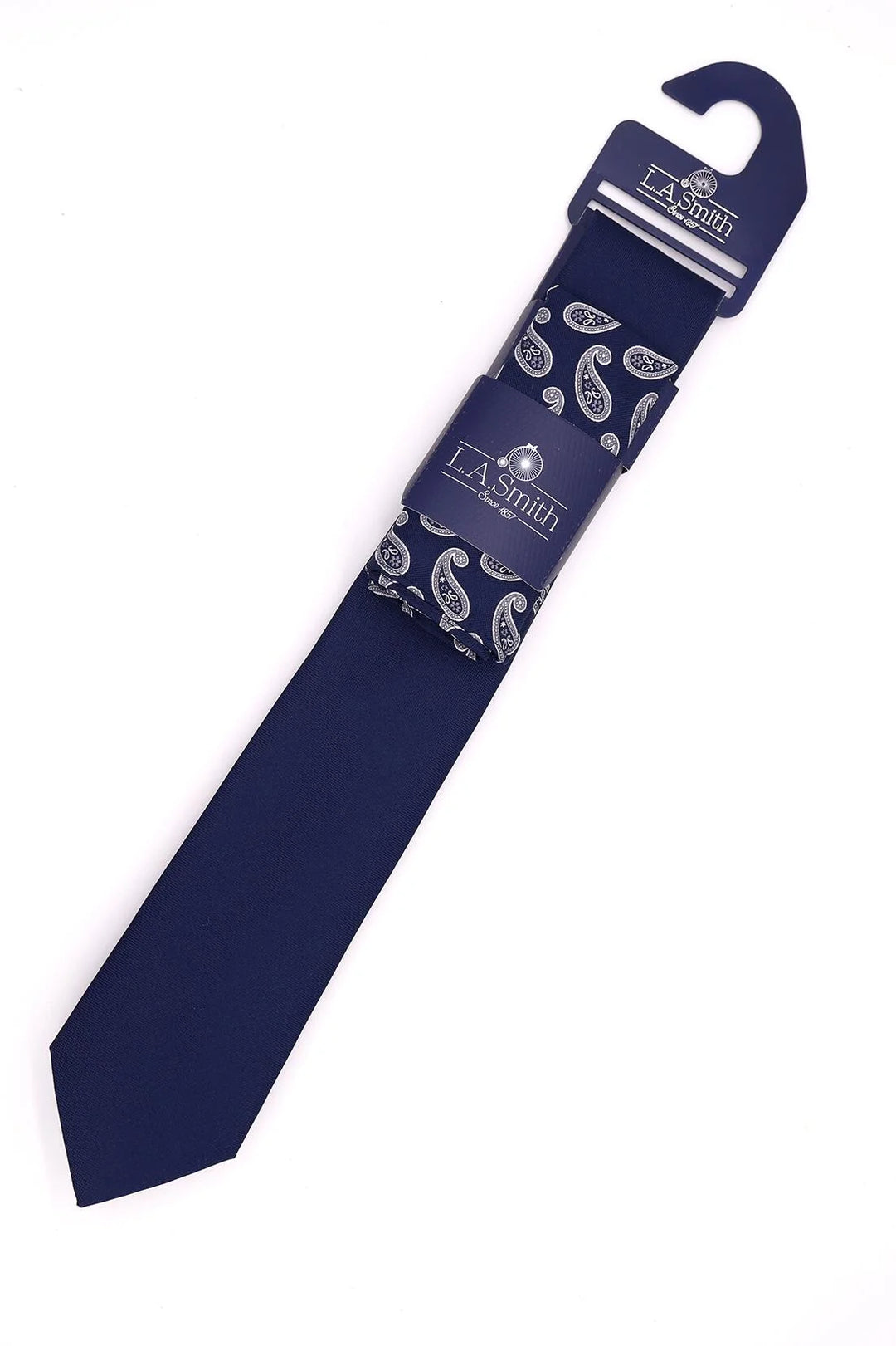 Plain Navy Tie with Paisley Navy Pocket Square