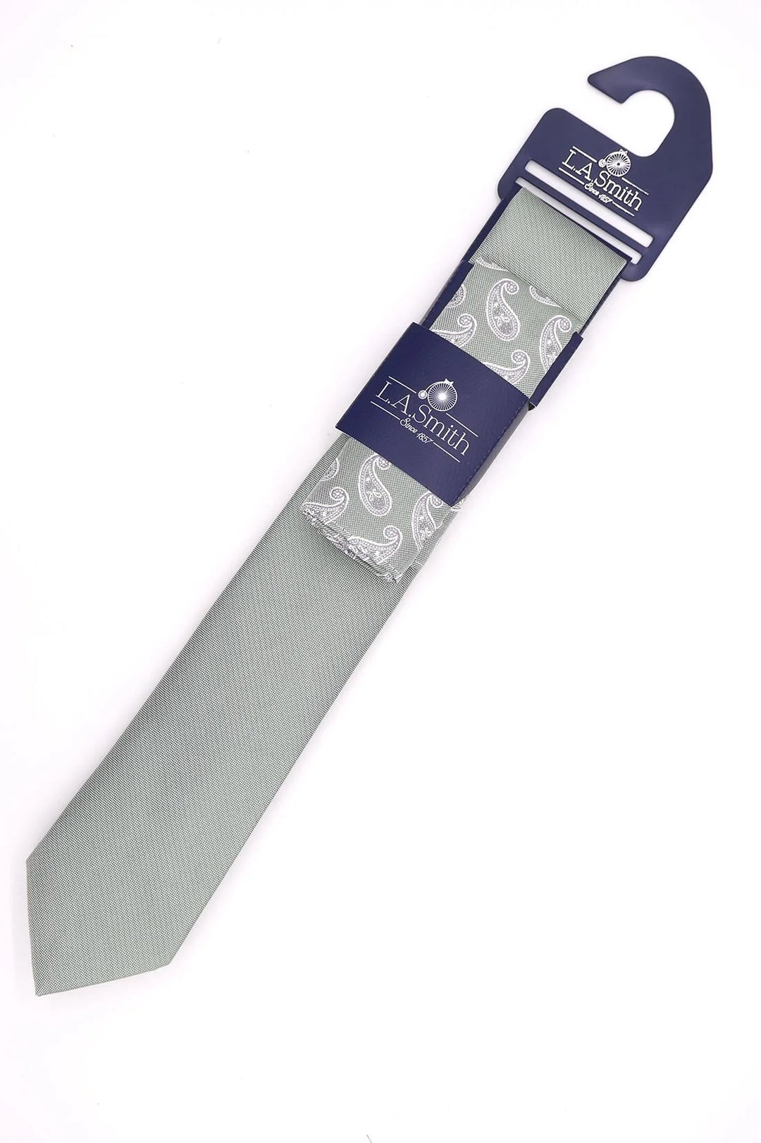 Plain Sage Tie with Paisley Sage Pocket Square