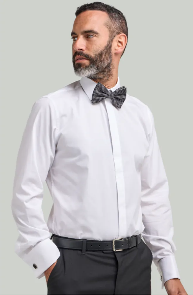 mens double collar dress shirts MorCouture White Woven Black Double Collar Shirt