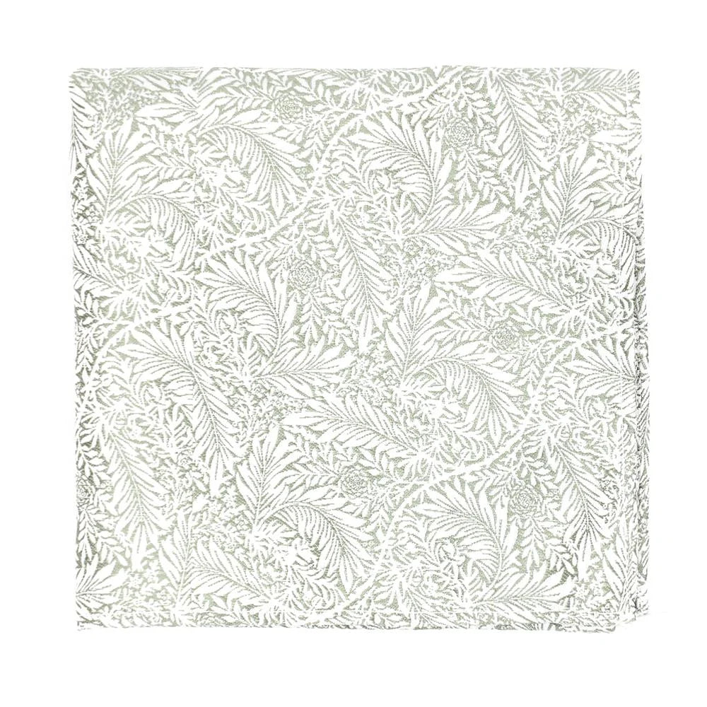 Delicate Leaves Pocket Square Silver on Sage