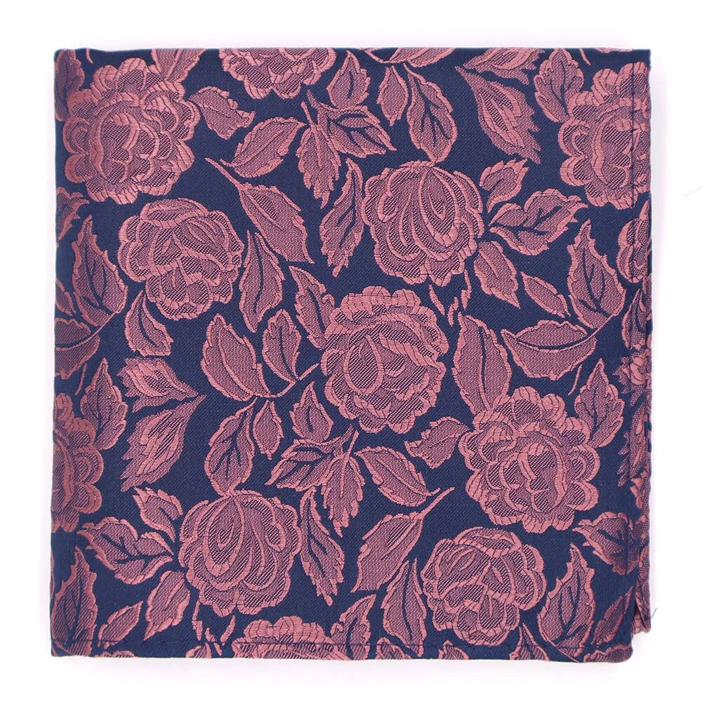 Bold Floral Pocket Square -Dusky Rose on Navy