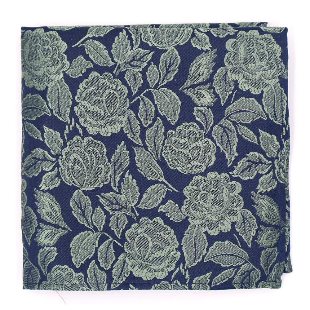 Bold Floral Pocket Square Sage on Navy
