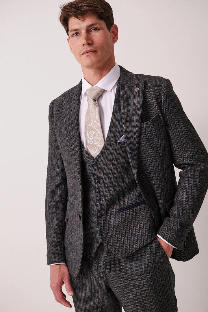 Marc Darcy Dominic Jacket - Blue Grey Tweed Blazer