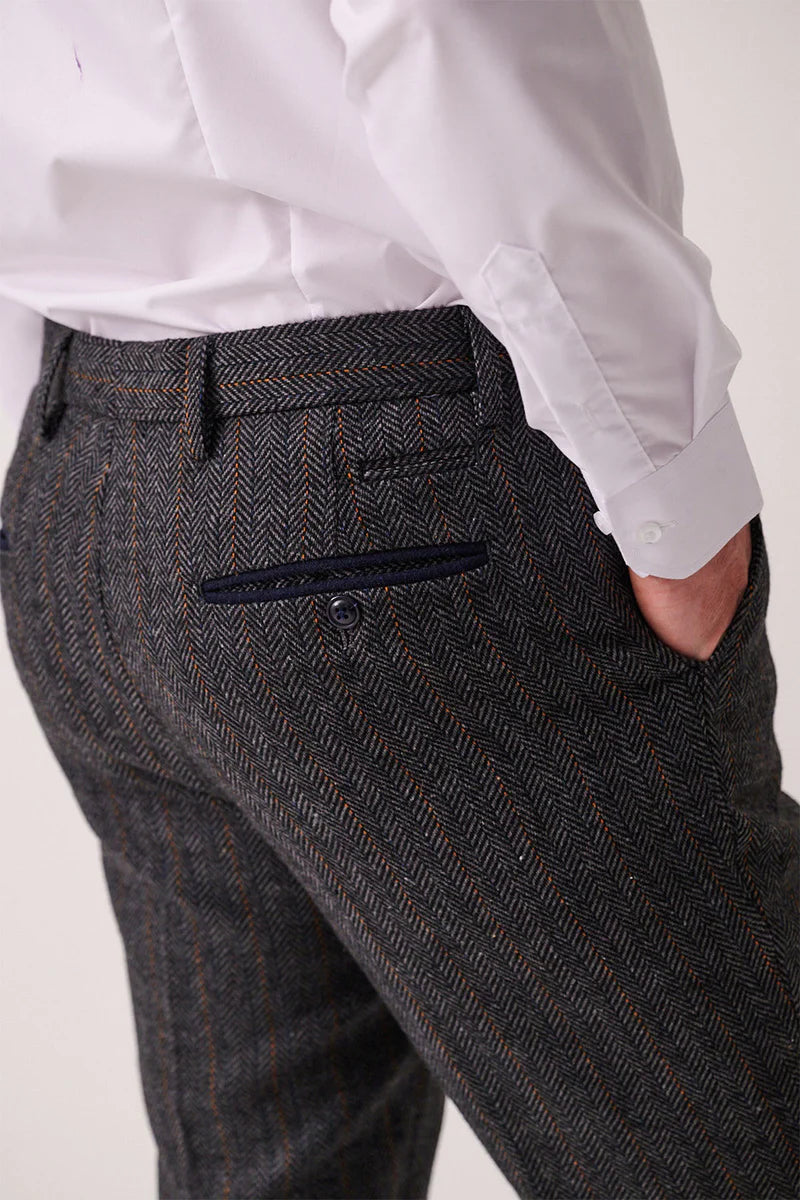 Marc Darcy Dominic Blue Grey Tweed Trousers