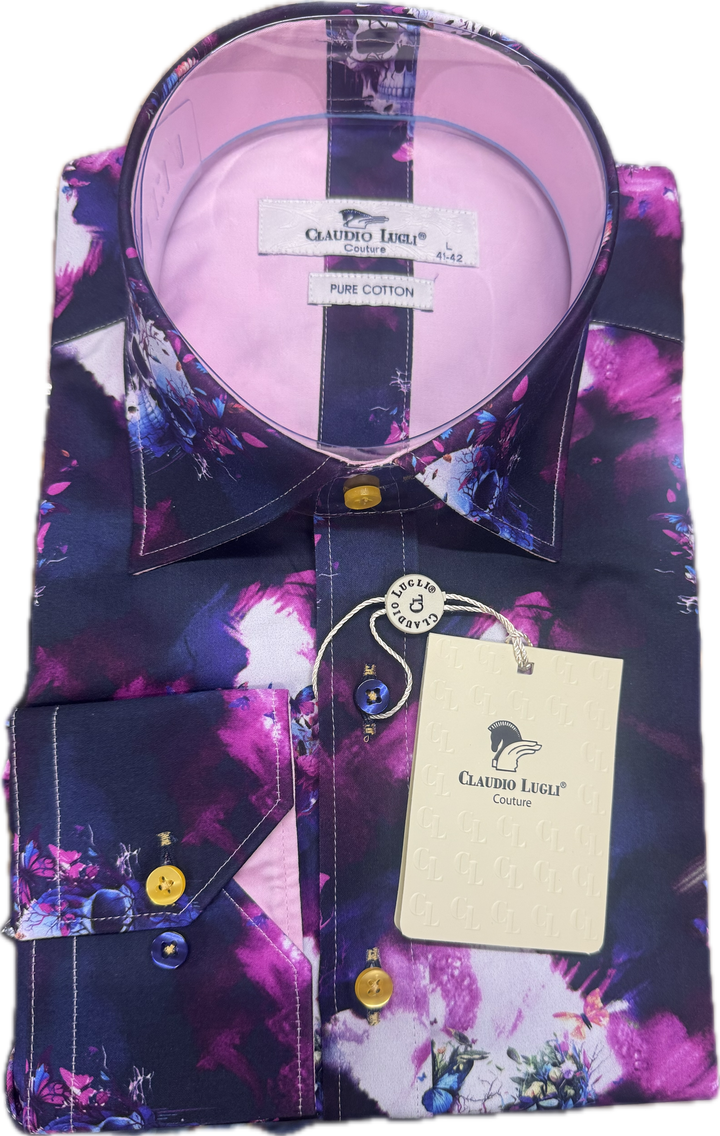 Claudio Lugli Butterfly Skulls Long Sleeve Print Shirt