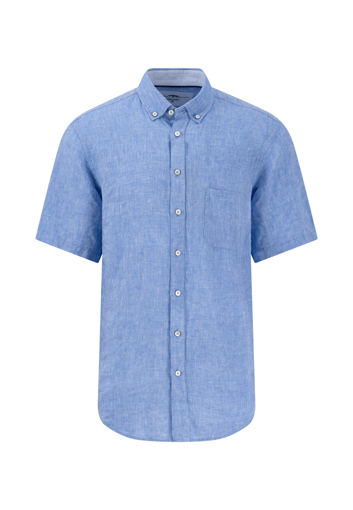 Fynch-Hatton Short Sleeve Linen Shirt Strong Blue