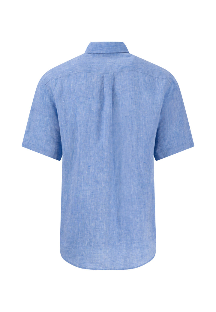 Fynch-Hatton Short Sleeve Linen Shirt Strong Blue