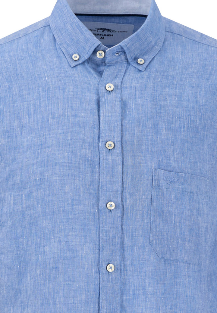 Fynch-Hatton Short Sleeve Linen Shirt Strong Blue