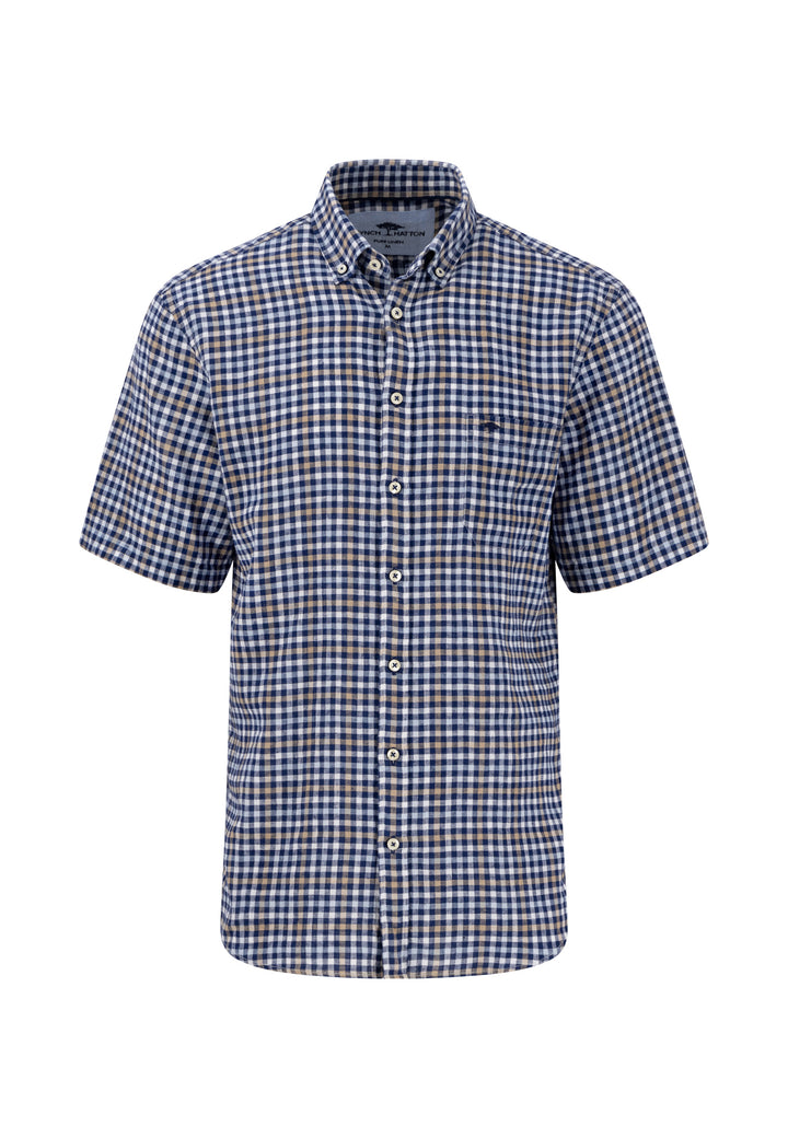 Fynch-Hatton Short Sleeve Linen Check Navy