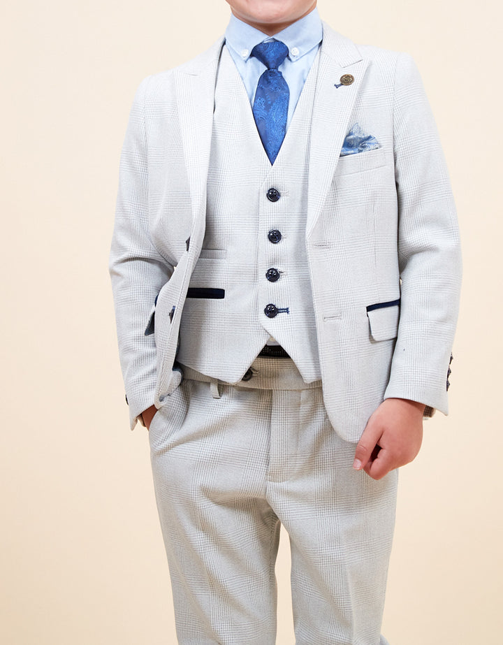 Marc Darcy Bromley Stone Check Boys Three Piece Suit