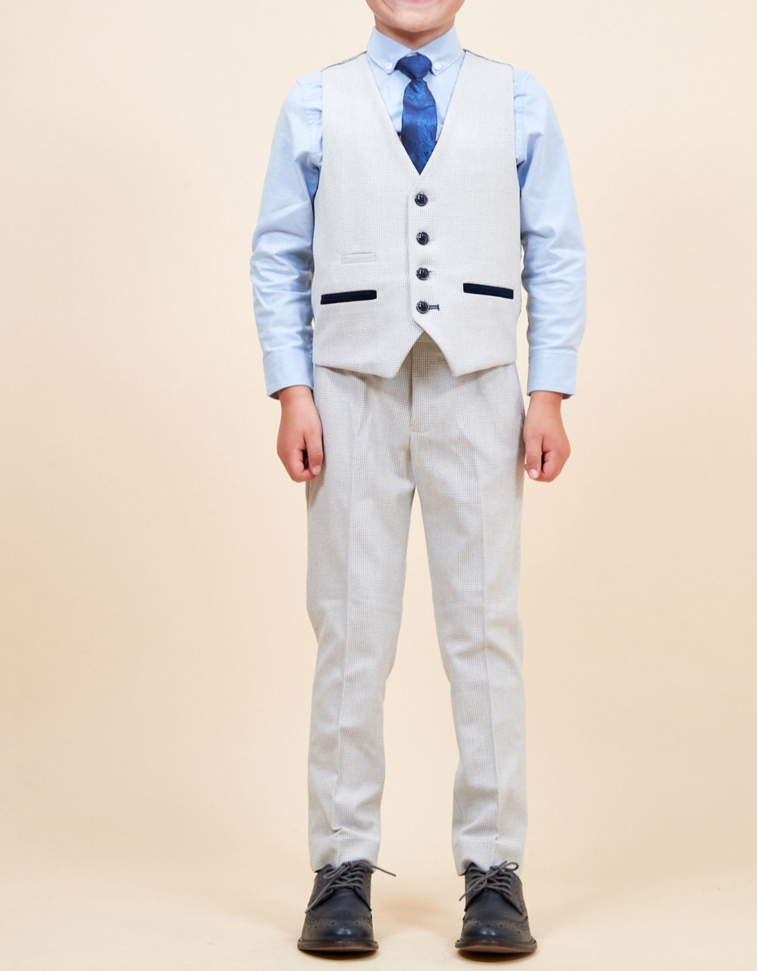 Marc Darcy Bromley Stone Check Boys Three Piece Suit