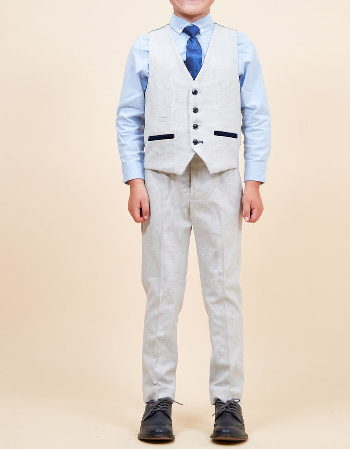 Marc Darcy Bromley Stone Check Boys Three Piece Suit