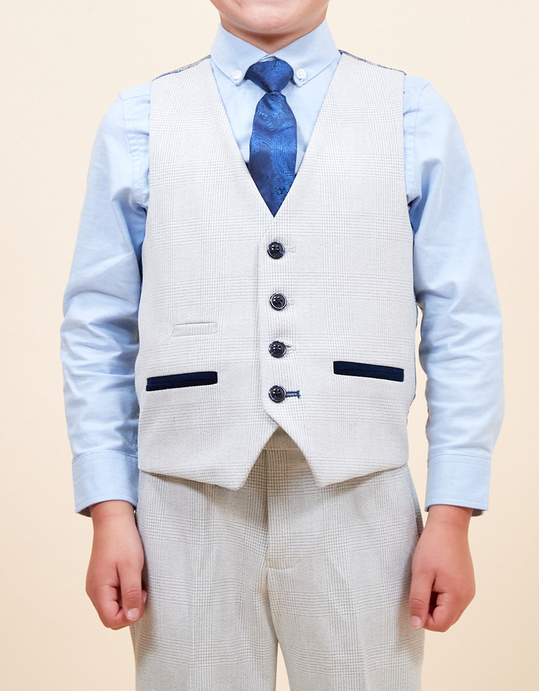 Marc Darcy Bromley Stone Check Boys Three Piece Suit