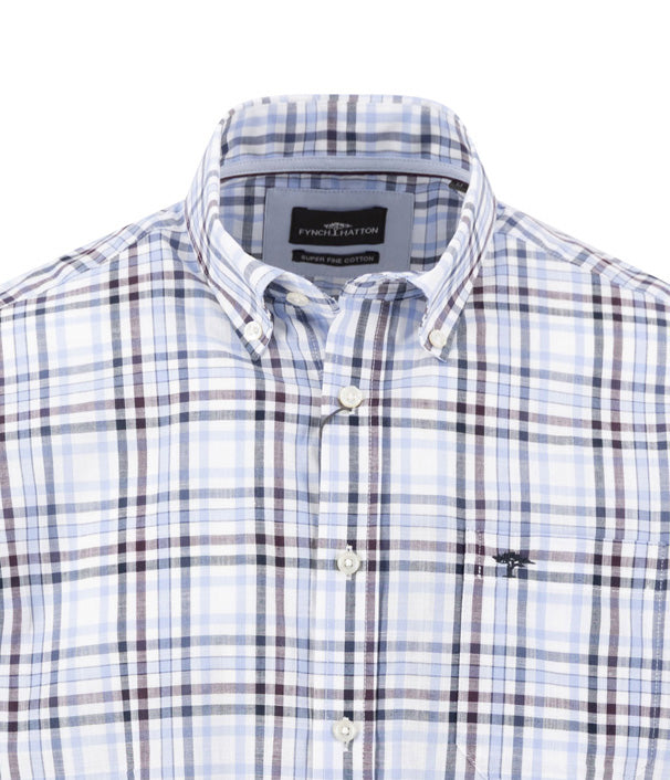 Fynch-Hatton Short Sleeve Check Aubergine Shirt