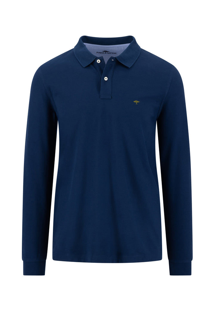 Fynch-Hatton Long Sleeved Polo Top - Navy