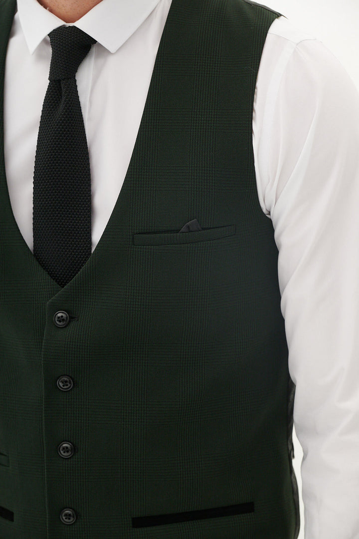 Marc Darcy Bromley Olive Green Check Single Breasted Waistcoat