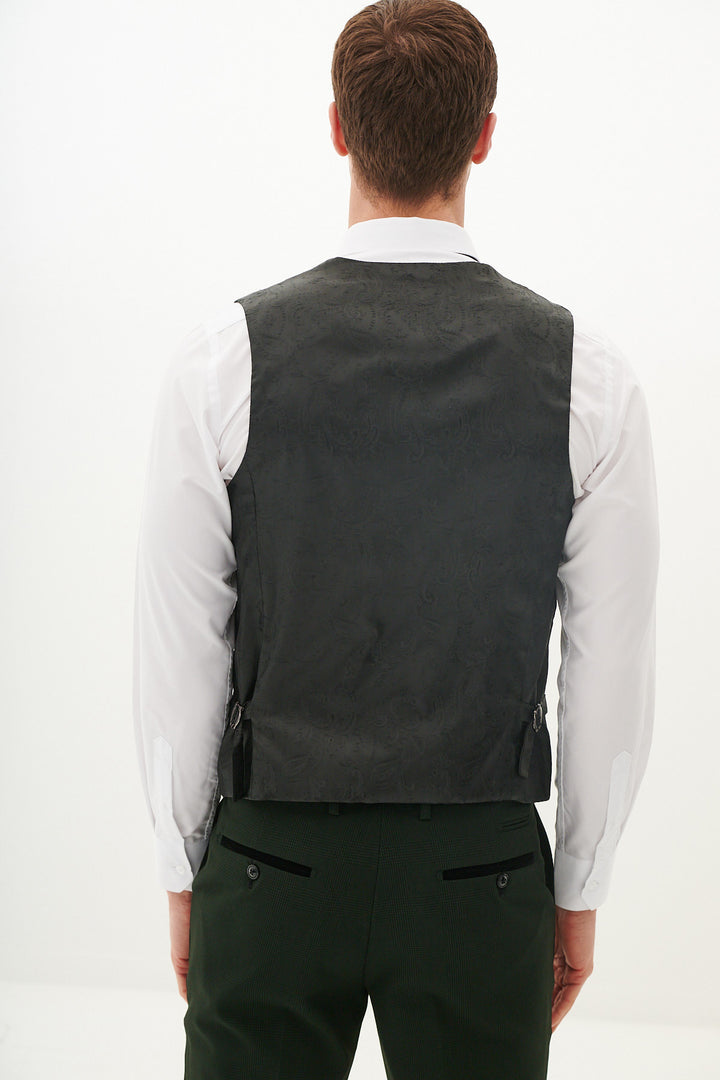 Marc Darcy Bromley Olive Green Check Single Breasted Waistcoat
