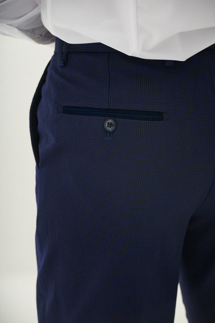 Marc Darcy Bromley Check Navy Trousers