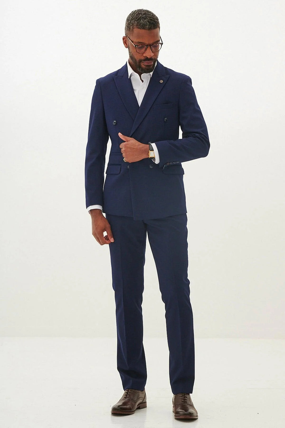 Marc Darcy Bromley Navy Check Double Breasted Jacket