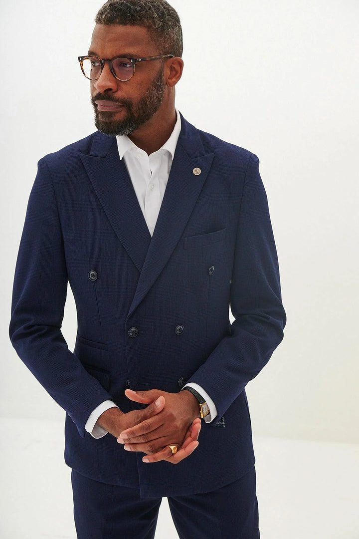 Marc Darcy Bromley Navy Check Double Breasted Jacket