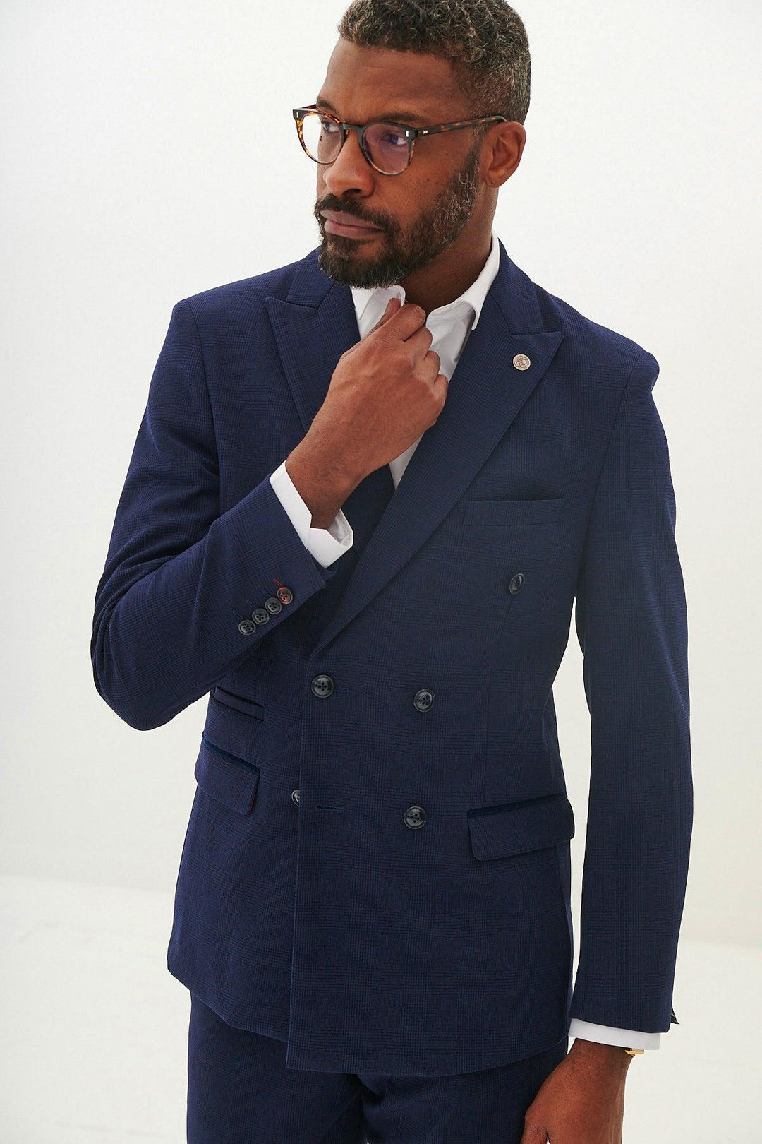 Marc Darcy Bromley Navy Check Double Breasted Jacket