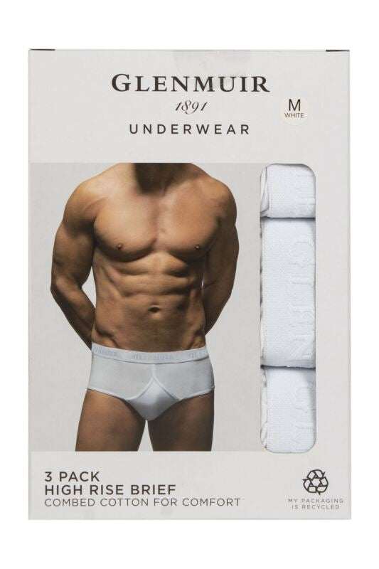 Glenmuir Y-Fronts White High Rise Underwear- Pack of three