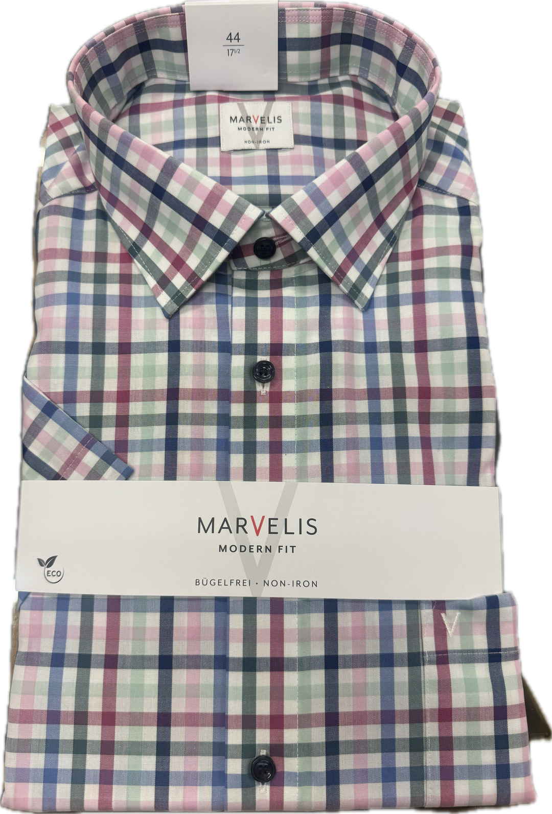 Marvelis Modern Fit Pink,Blue & Green Check Short Sleeve Shirt