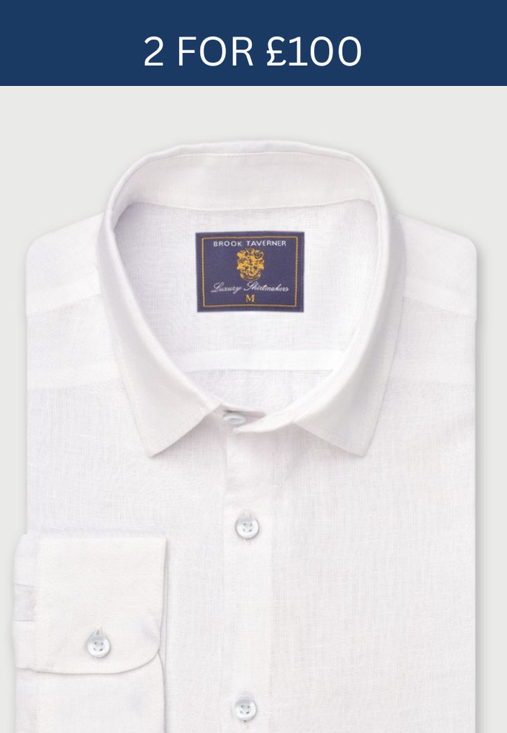 Brook Taverner Linen Long Sleeve White Shirt