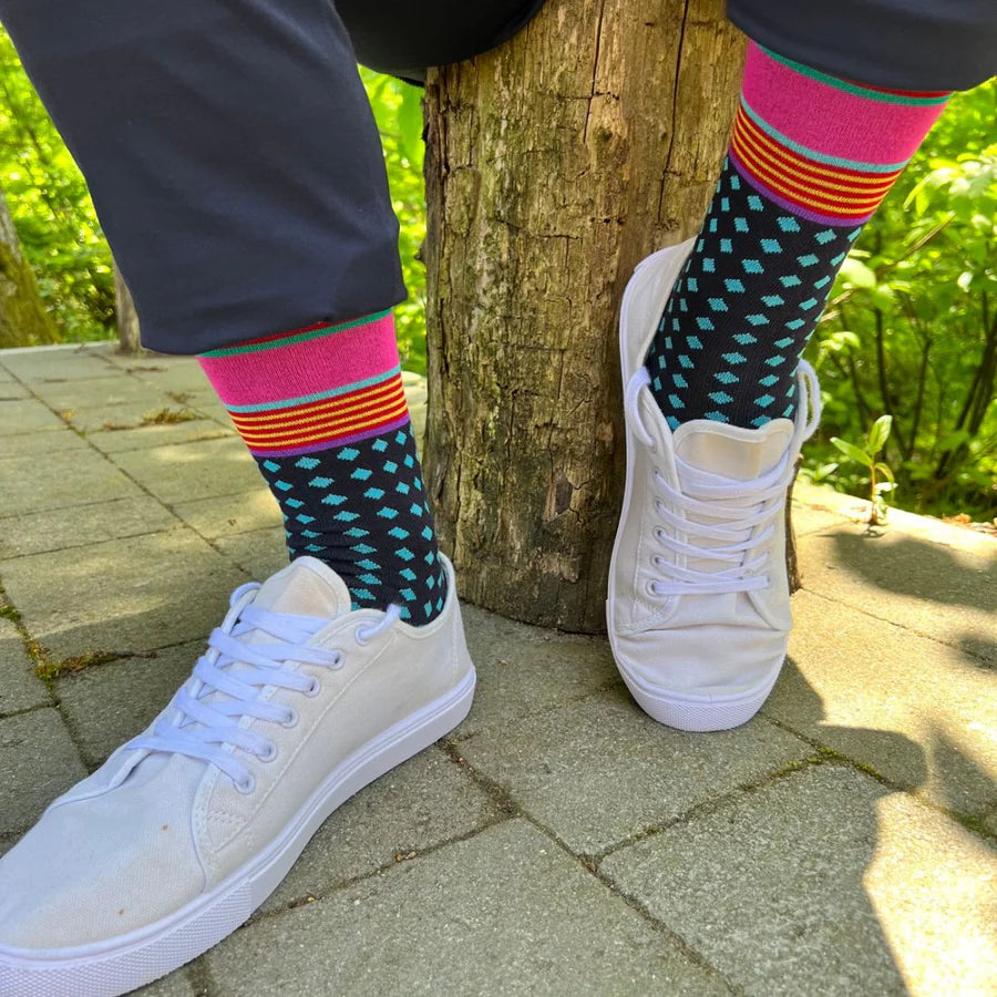 Swole Panda Blue Diamond and Stripe Bamboo Socks