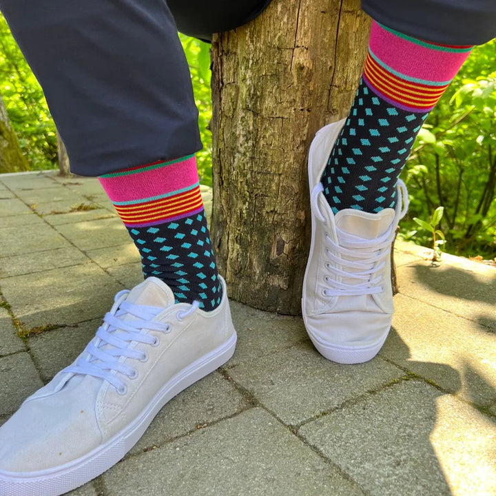 Swole Panda Blue Diamond and Stripe Bamboo Socks