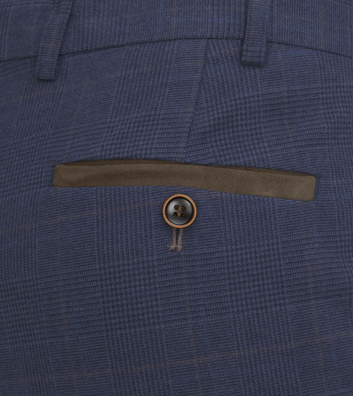 Skopes Guildford Tailored Fit Trousers Navy Blue Check