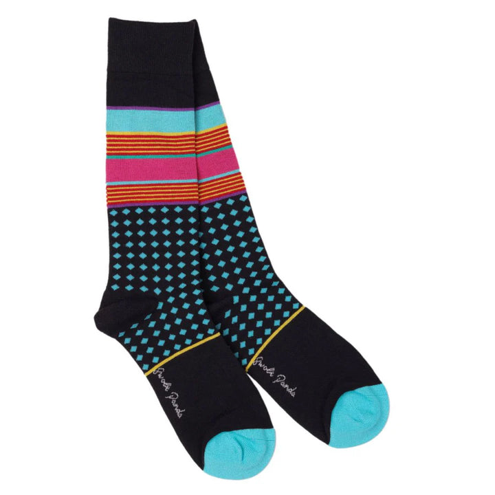 Swole Panda Blue Diamond and Stripe Bamboo Socks
