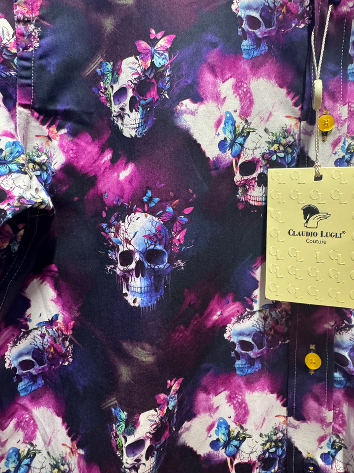 Claudio Lugli Butterfly Skulls Long Sleeve Print Shirt